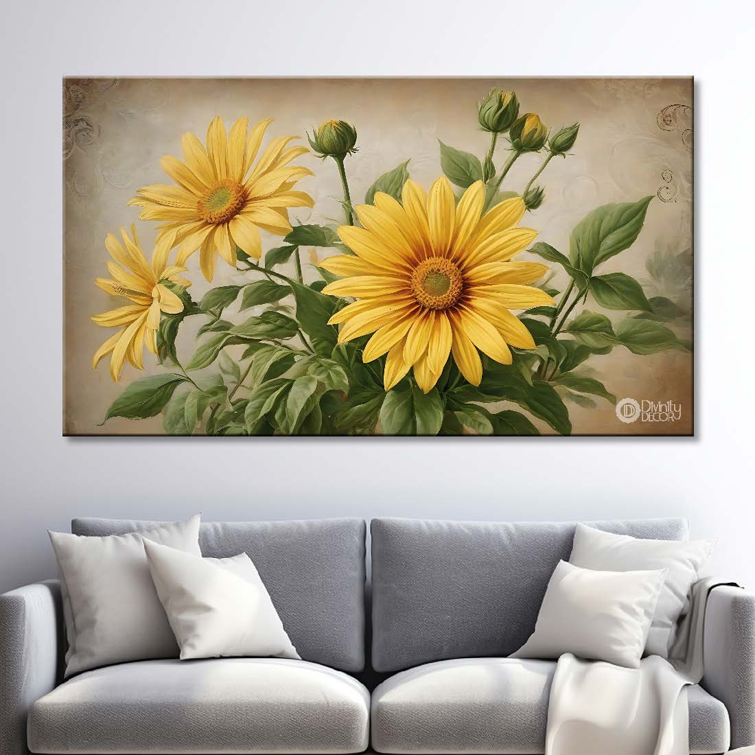 Sunflowers in light background canvas painting- Flower-624