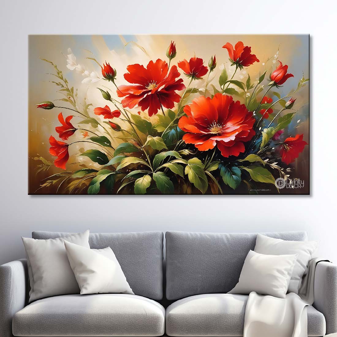 Red flower in light background canvas painting- Flower-626