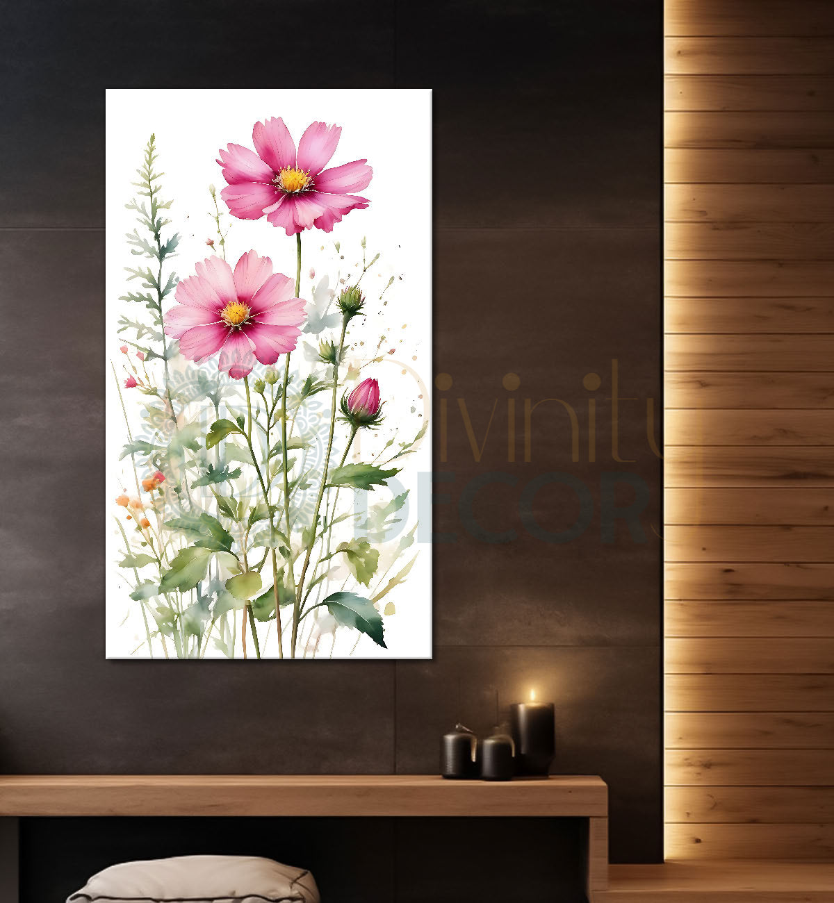 Pink flowers in white textured background painting- Flower-V-630