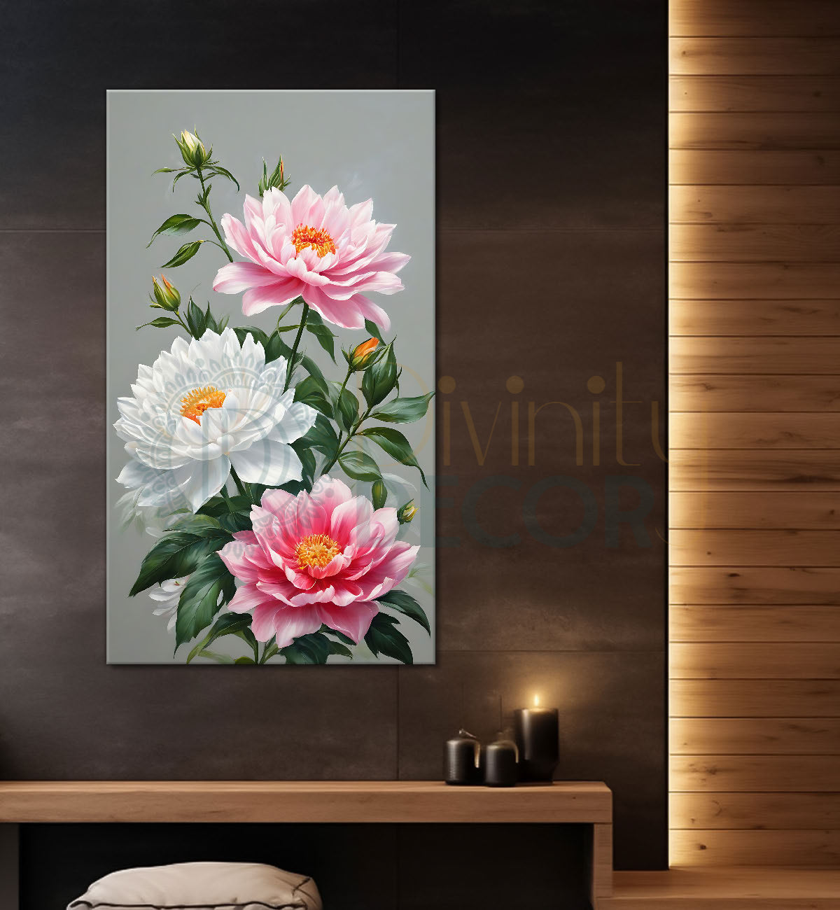 Colourful flowers in grey textured background painting- Flower-V-631