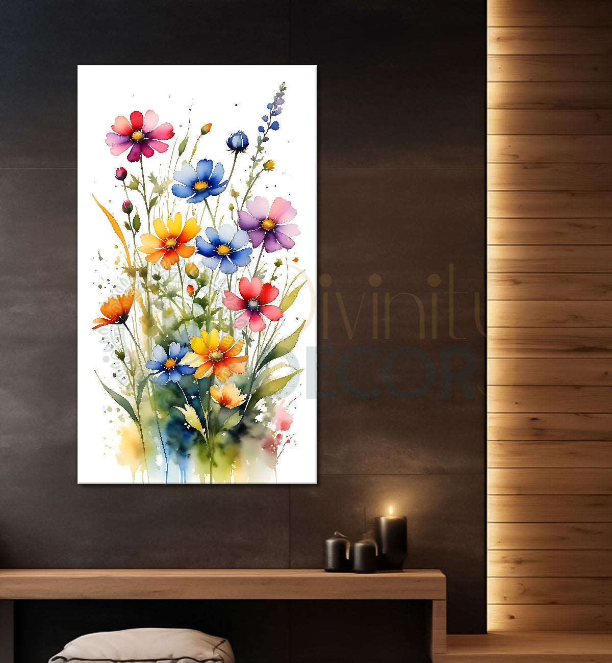 Colourful flowers in white textured background painting- Flower-V-632