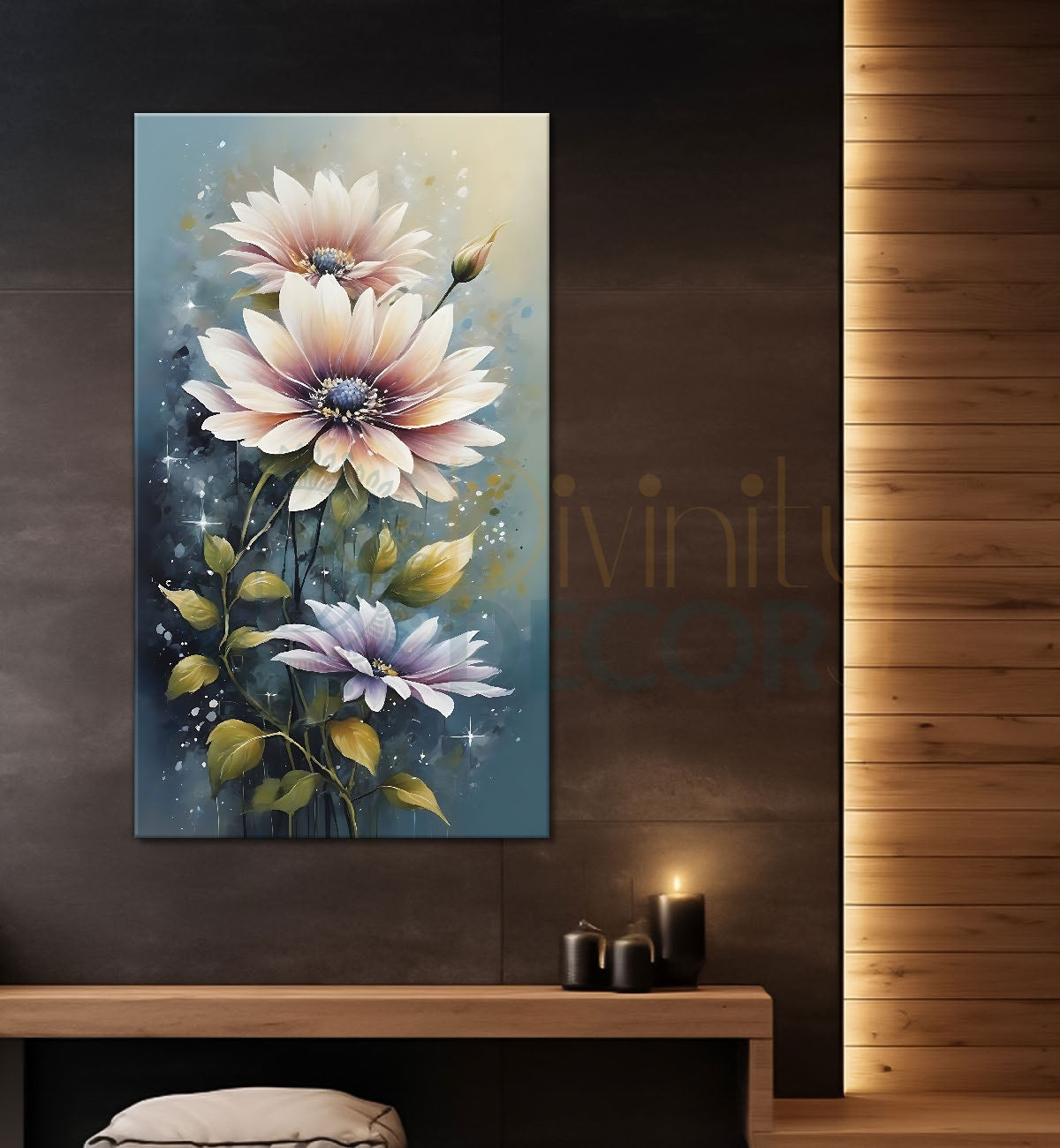 White flowers in grey textured painting- Flower-V-633