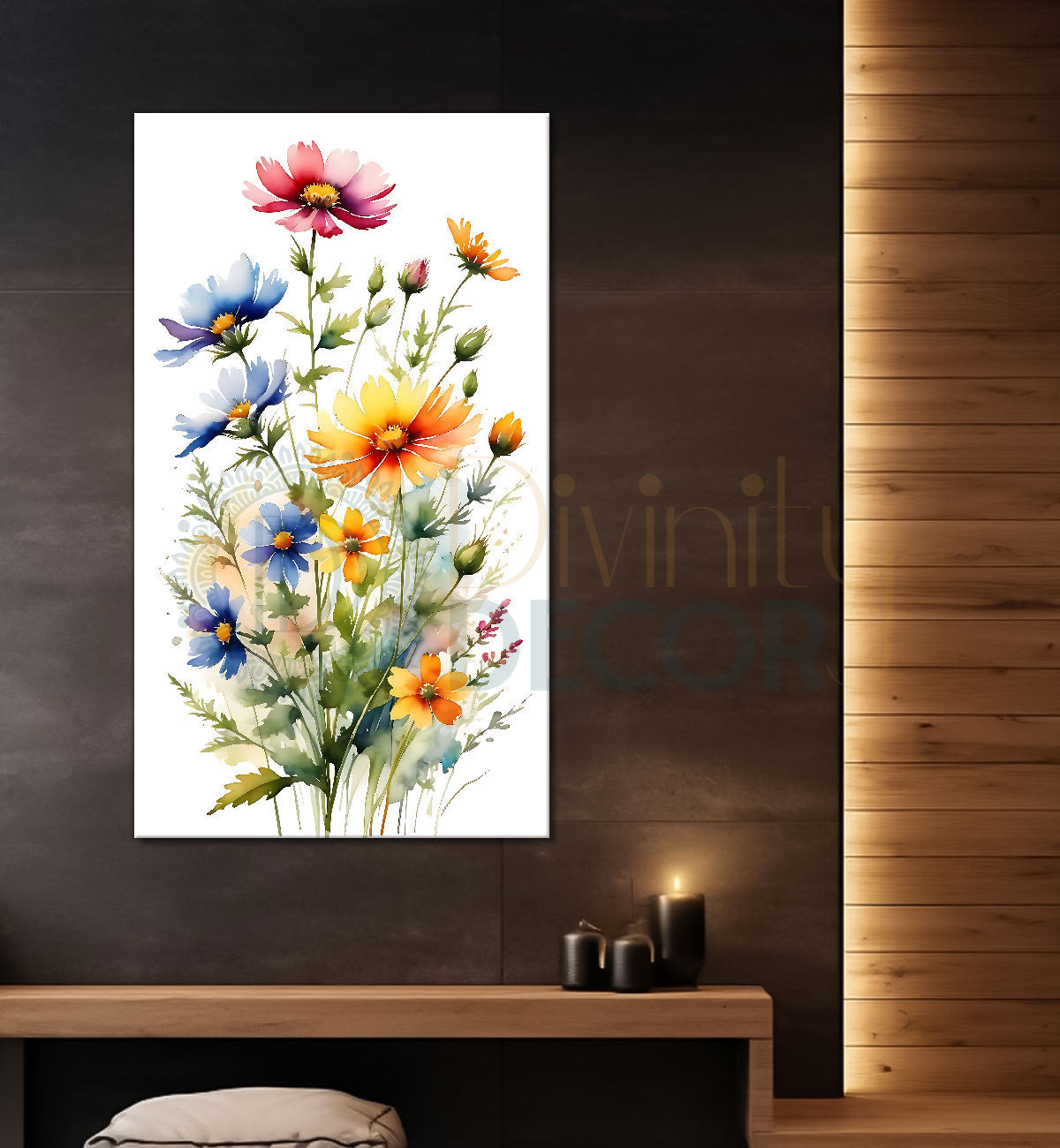 Colourful flowers in white textured background painting- Flower-V-634
