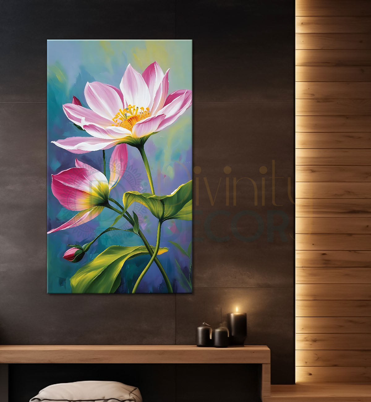 Pink flowers in blue textured background - Flower-V-635