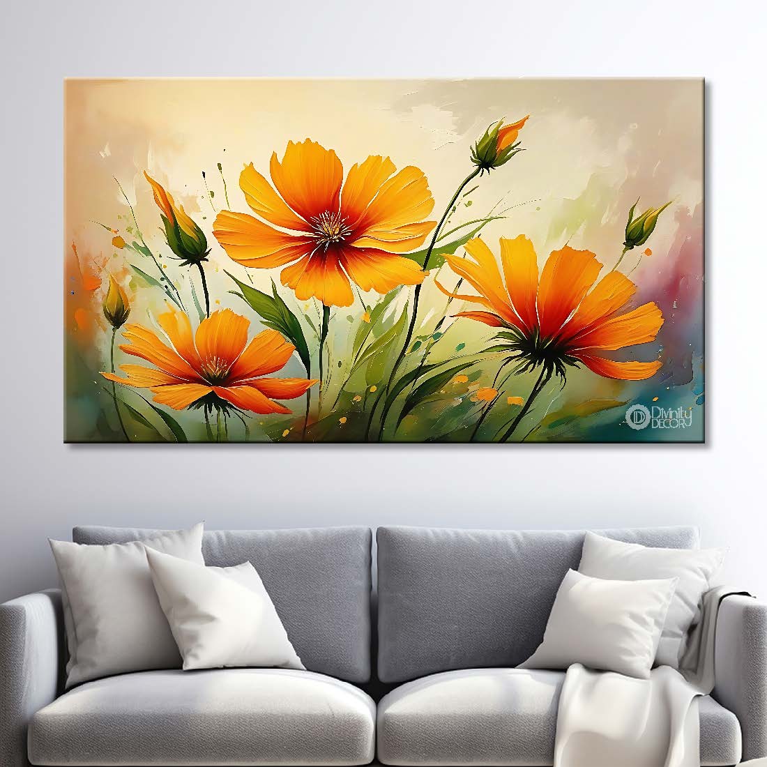 Yellow flowers in light background canvas painting- Flower-637