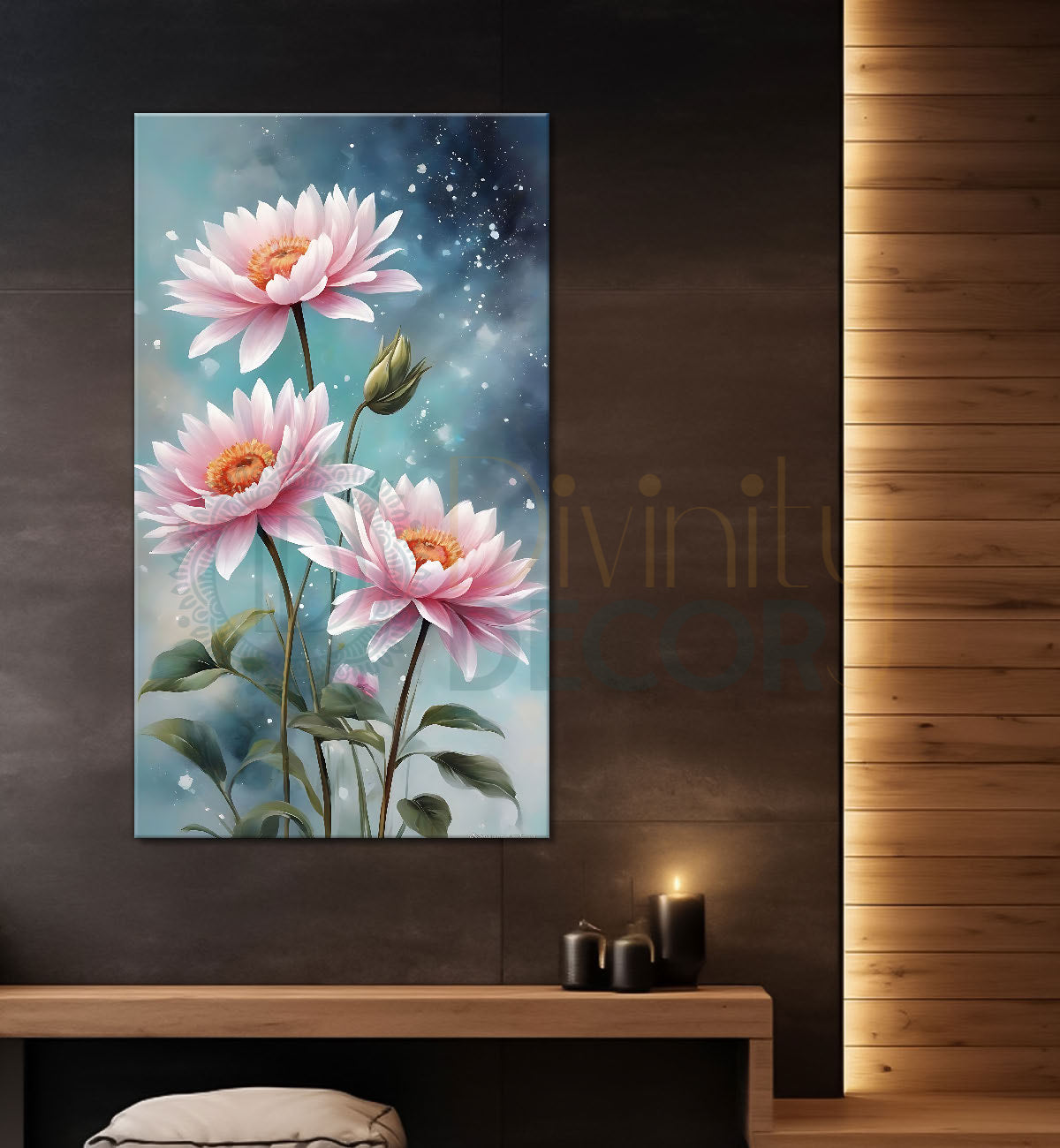 Pink flowers in blue textured background - Flower-V-637