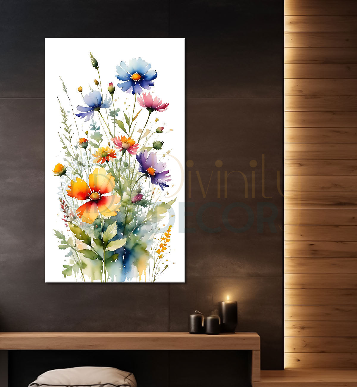 Colourful flowers in white textured background painting - Flower-V-638