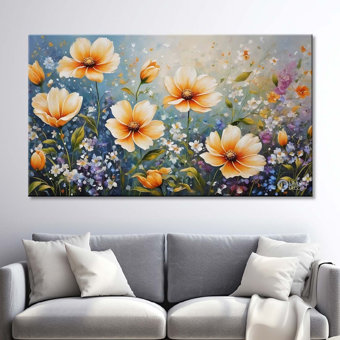 White flowers in grey background canvas painting- Flower-640