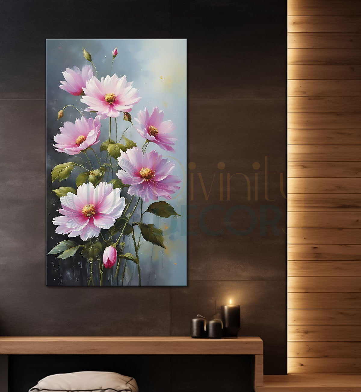 Pink flowers in grey textured background  - Flower-V-642