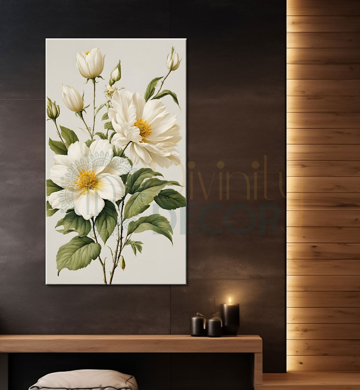 White flowers in grey textured painting  - Flower-V-643