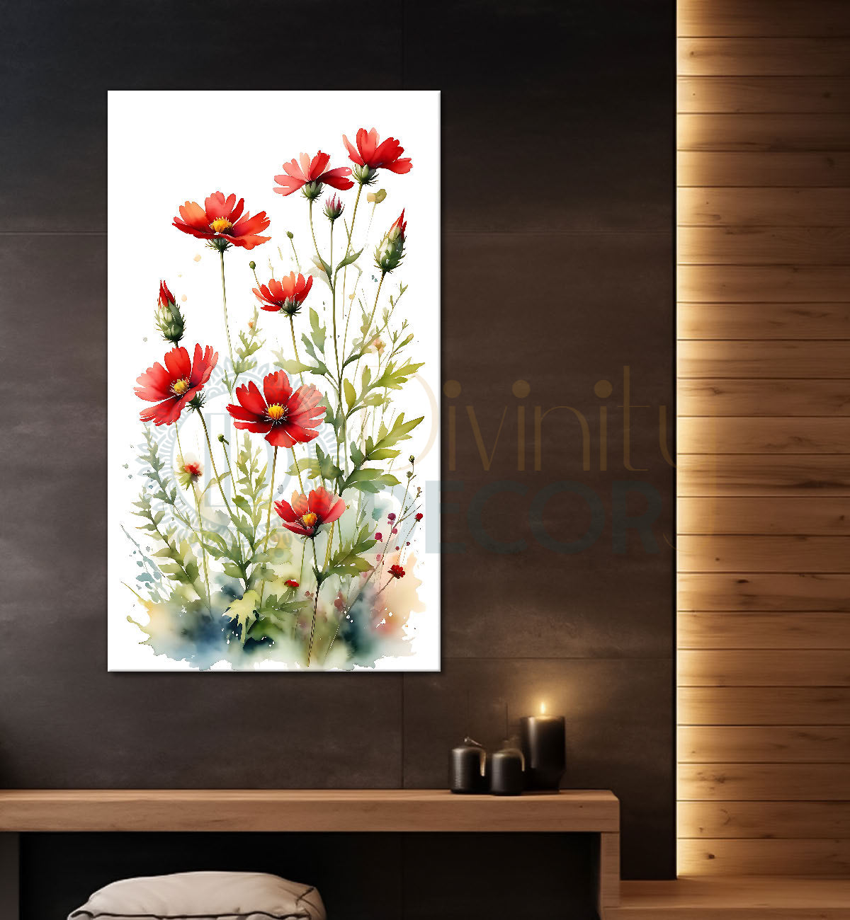 Red flowers in white textured background painting - Flower-V-644