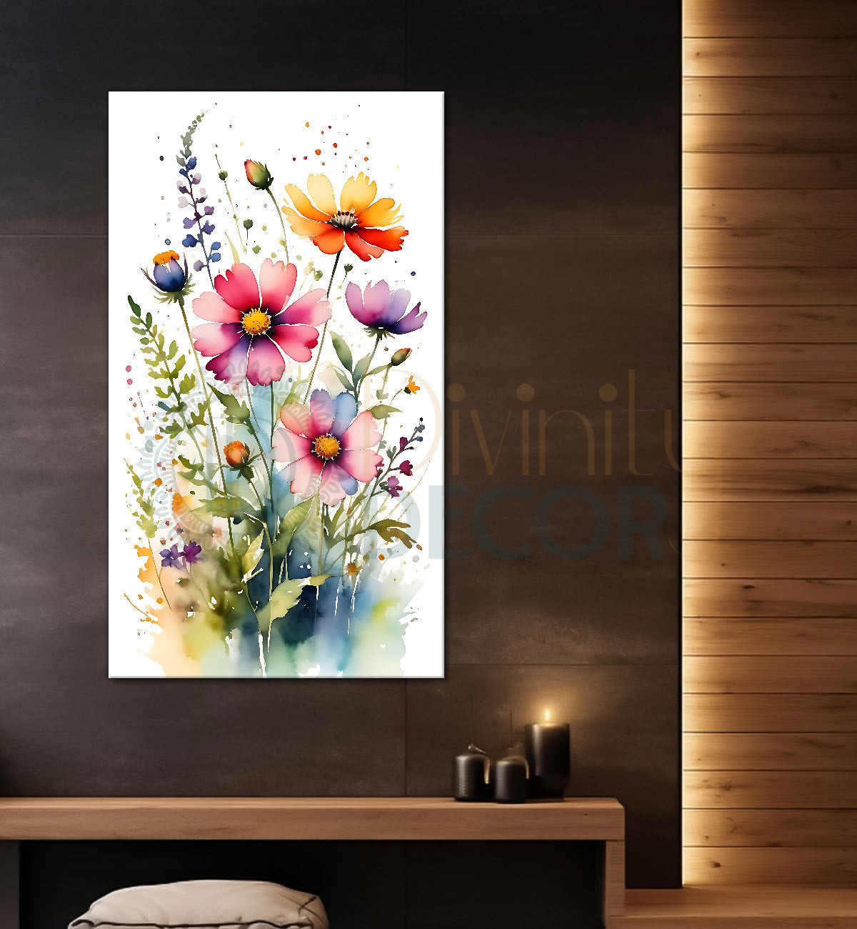 Colourful flowers in white textured background painting - Flower-V-646