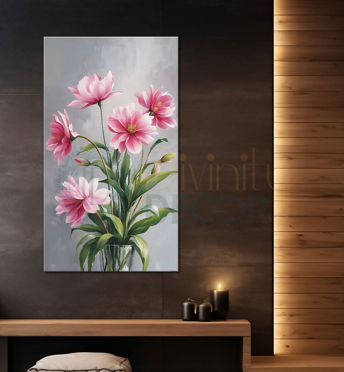 pink flowers in grey textured background - Flower-V-649