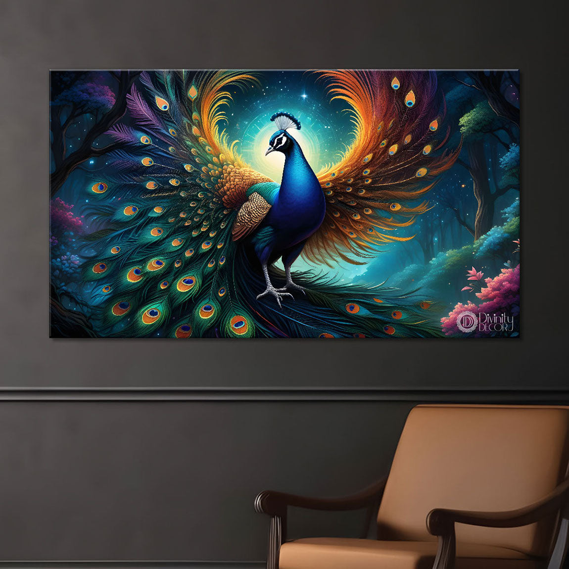 Peacock in bright green colors oil painting Canvas Painting - Design - Peacock-65