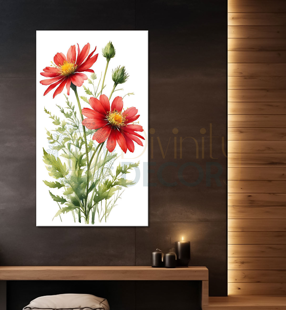Red flowers in white textured background painting - Flower-V-650