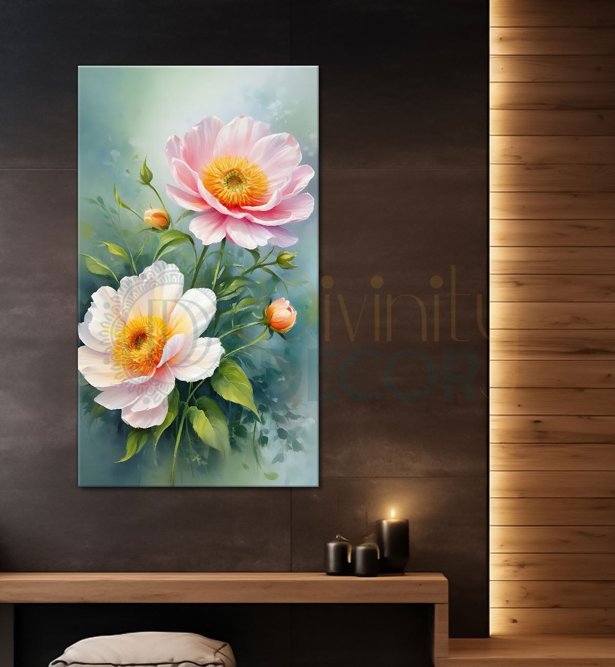 Pink flowers in green textured background - Flower-V-654