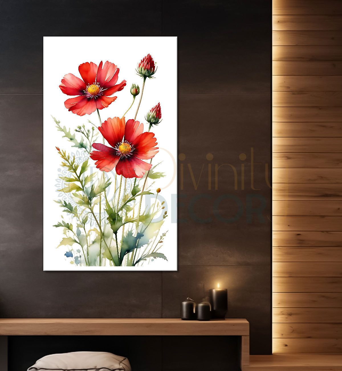 Red flowers in white textured background painting - Flower-V-655