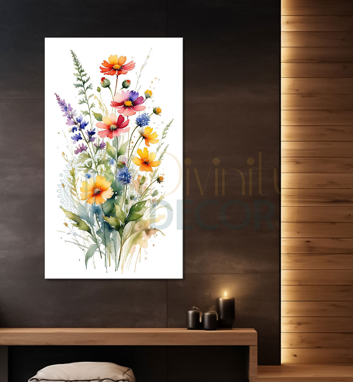 Colourful flowers in white textured background painting - Flower-V-657
