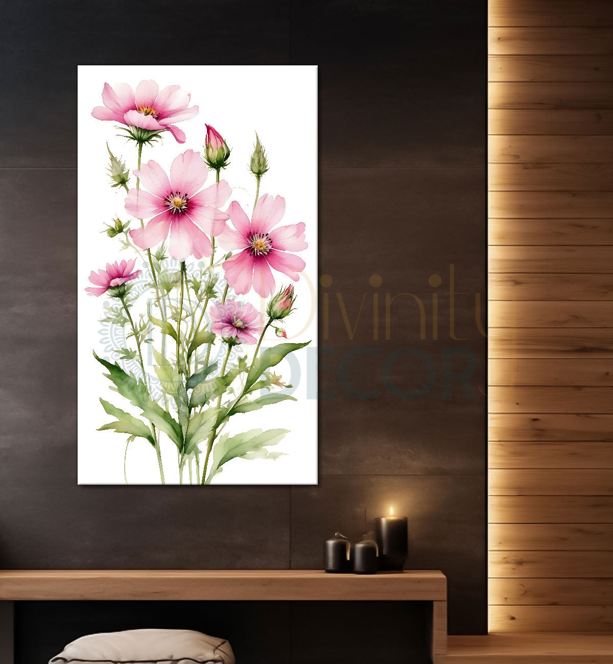 Pink flowers in grey textured background  - Flower-V-658