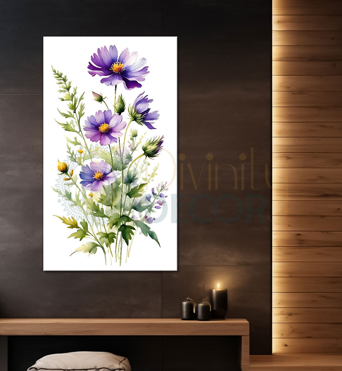 Purple flowers in white textured background painting - Flower-V-659