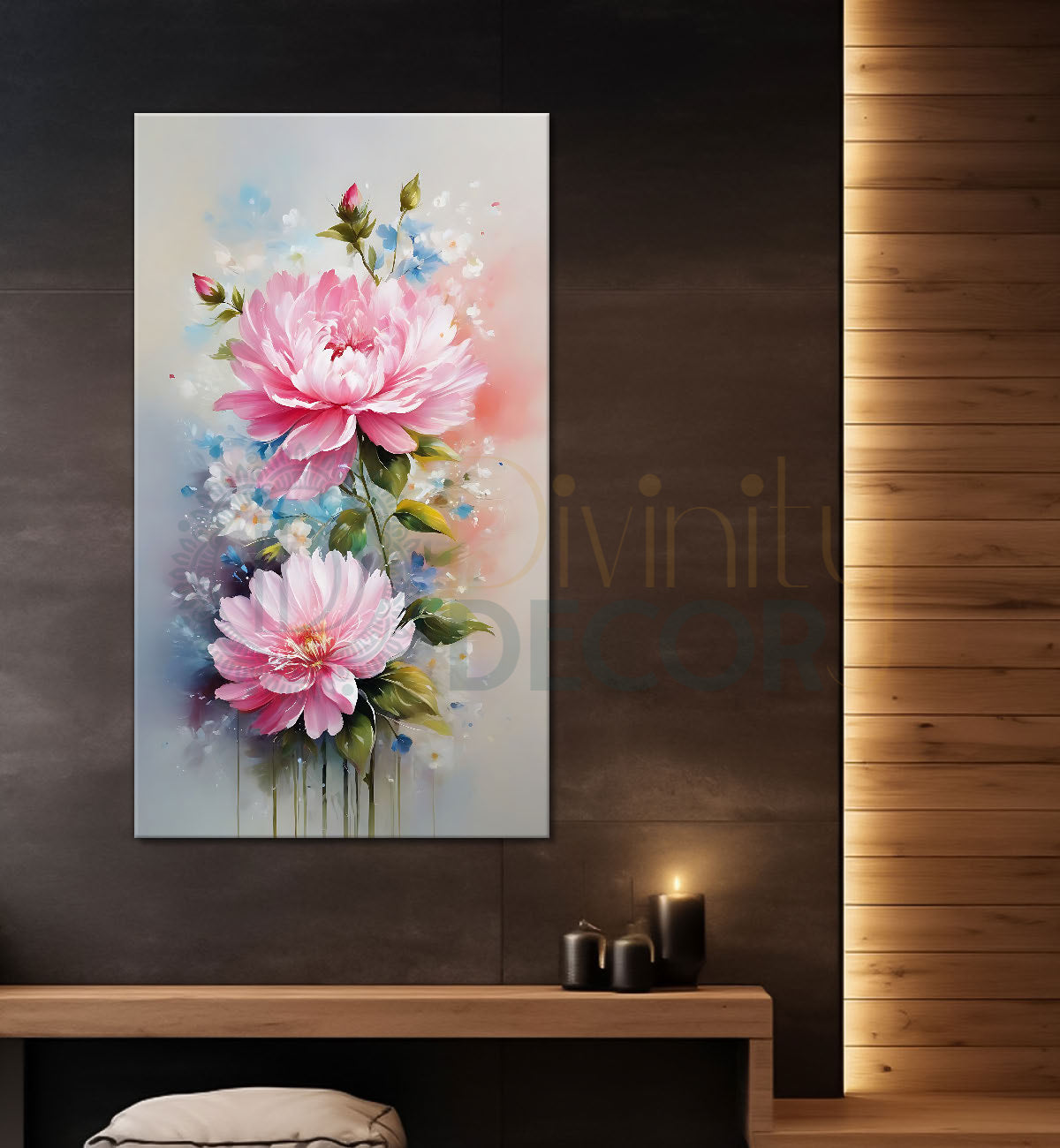 Pink flowers in grey textured background  - Flower-V-660