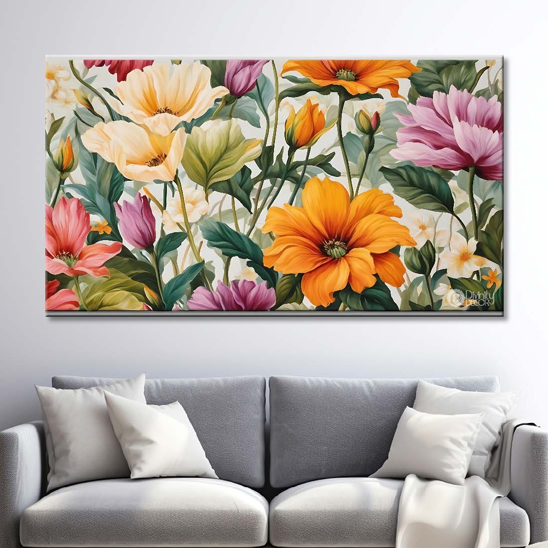 Colorful flowers in light background canvas painting- Flower-661