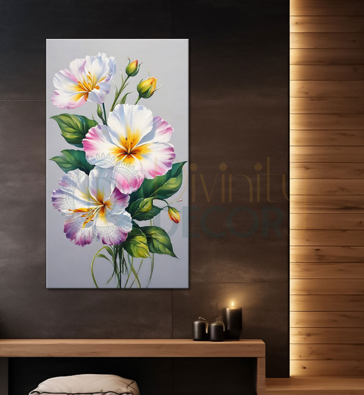 White flowers in blue textured painting - Flower-V-662