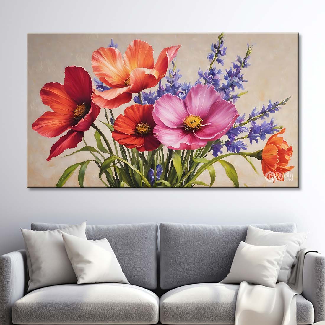 Colorful flowers in light background canvas painting- Flower-664