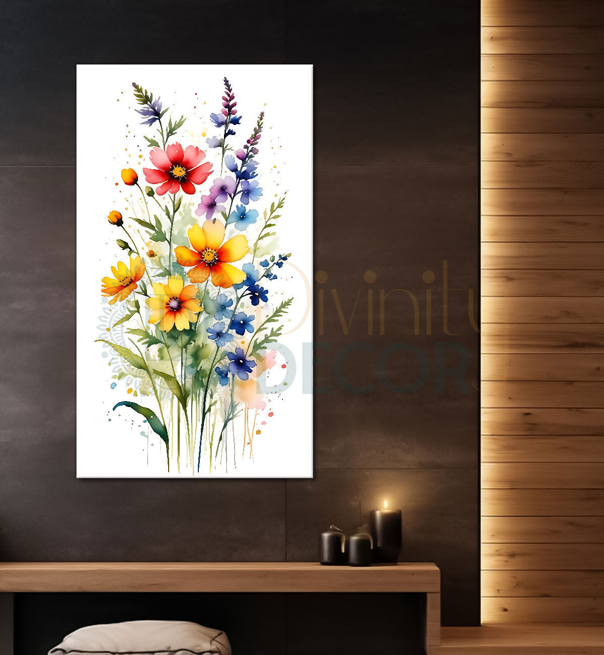 Colourful flowers in white textured background painting - Flower-V-665