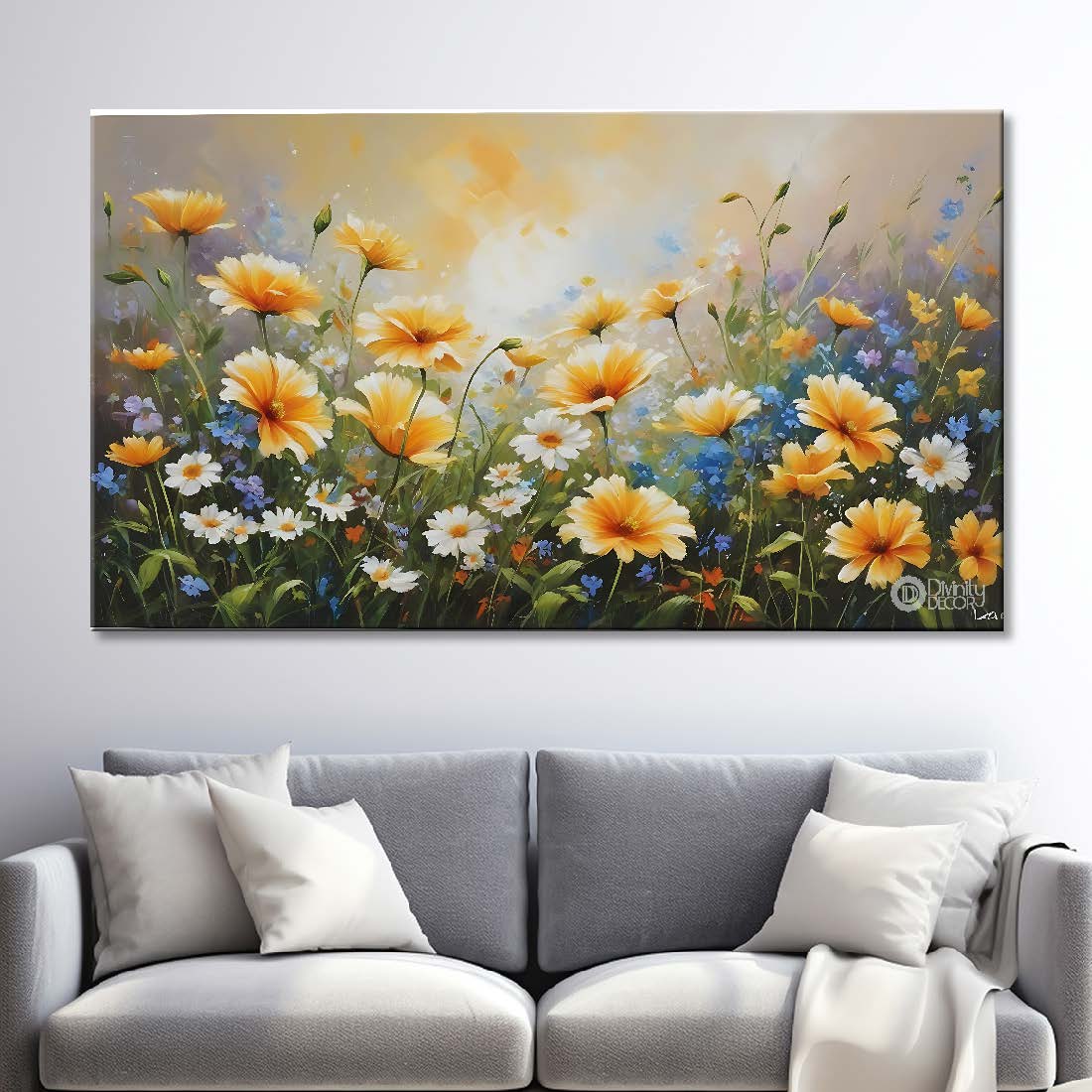 Yellow flowers in light background canvas painting- Flower-666