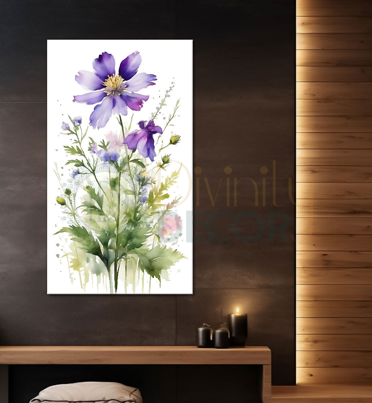 Purple flowers in white textured background painting - Flower-V-666