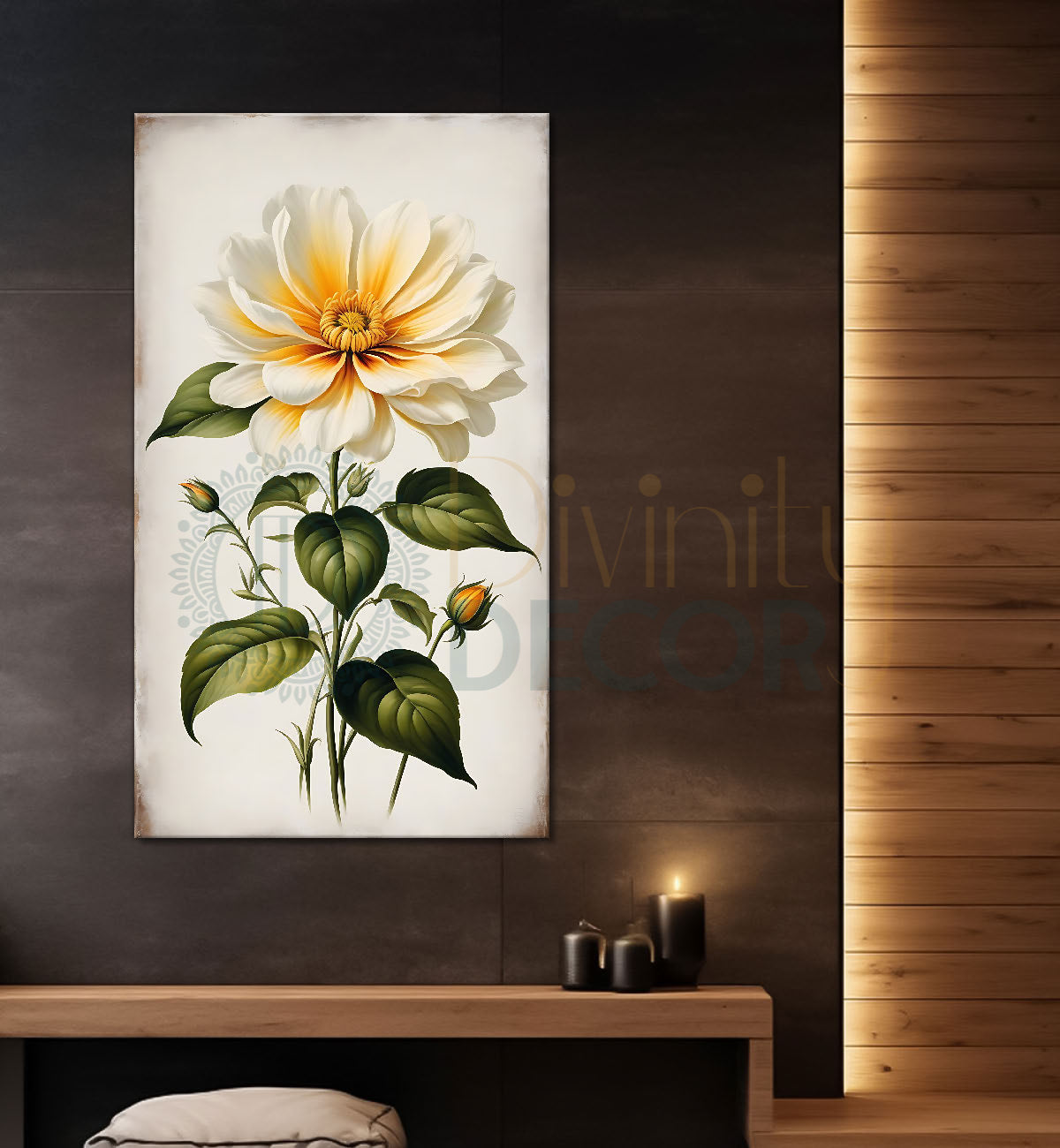 White flowers in grey textured painting - Flower-V-669