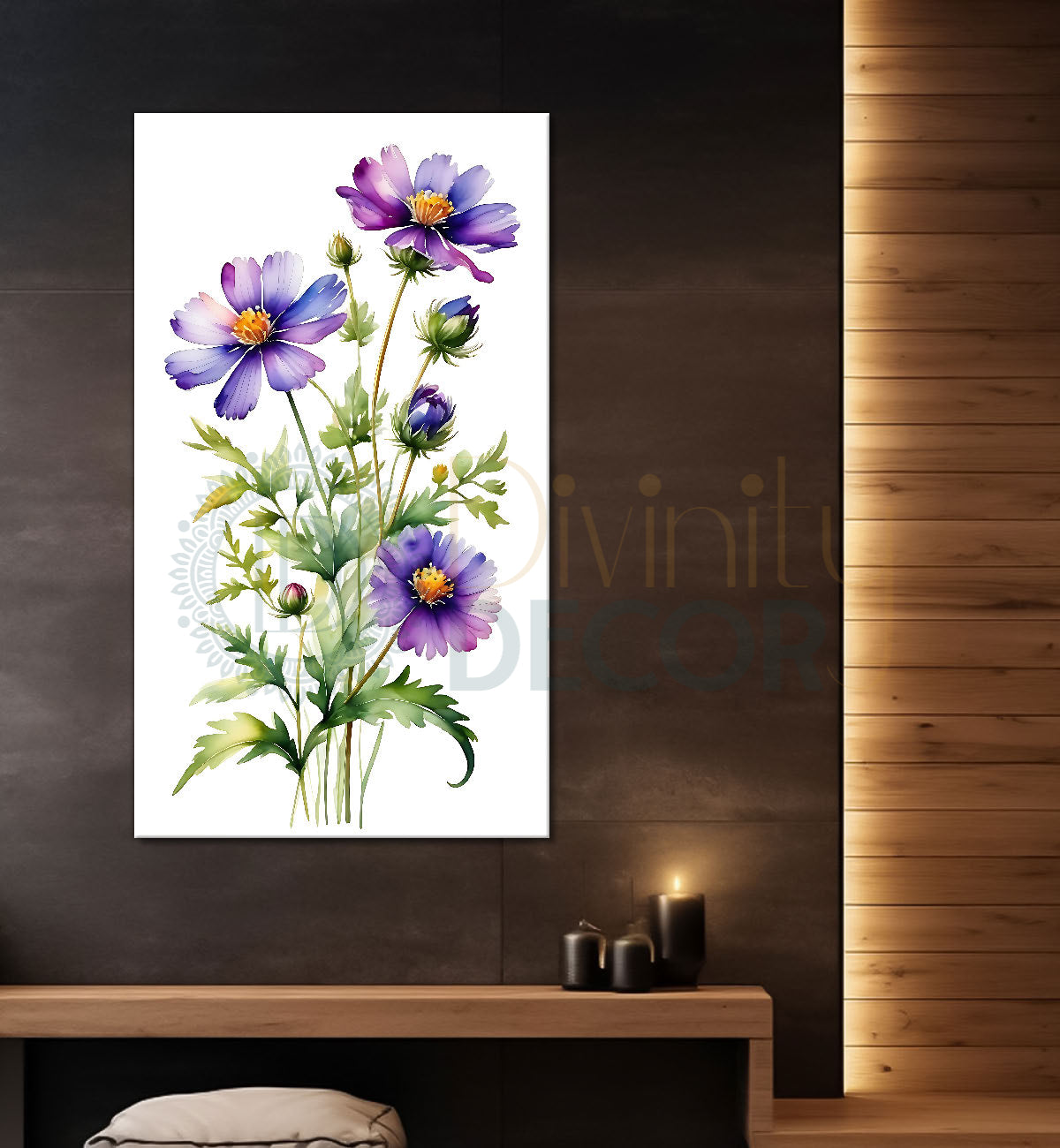 Purple flowers in white textured background painting - Flower-V-671