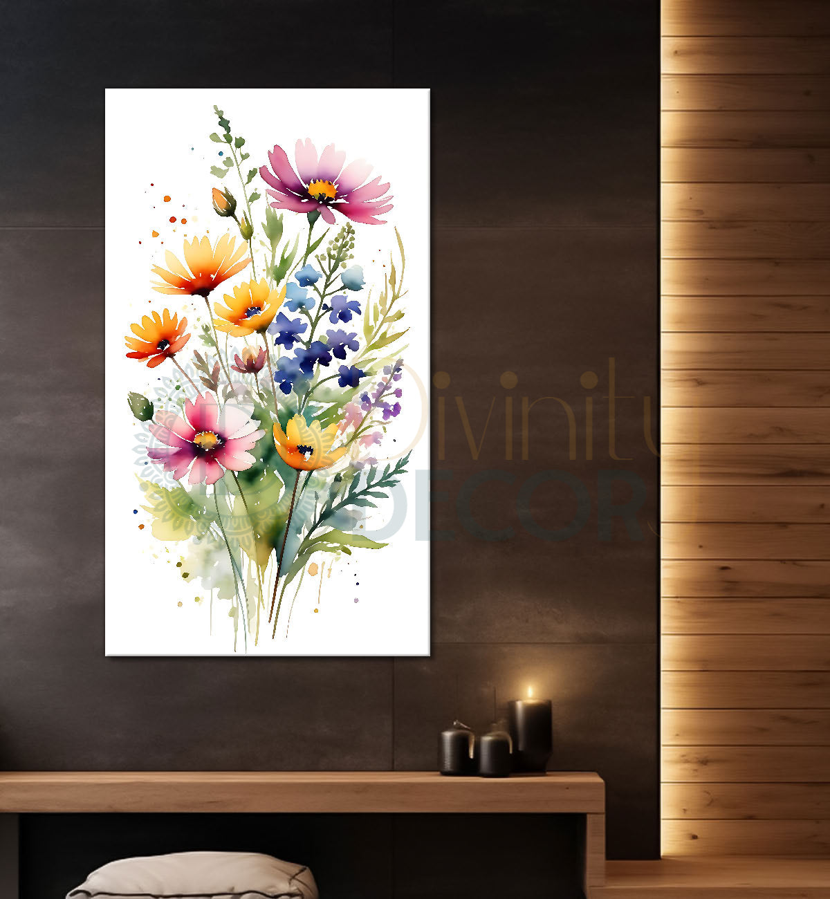 Colourful flowers in white textured background painting - Flower-V-673