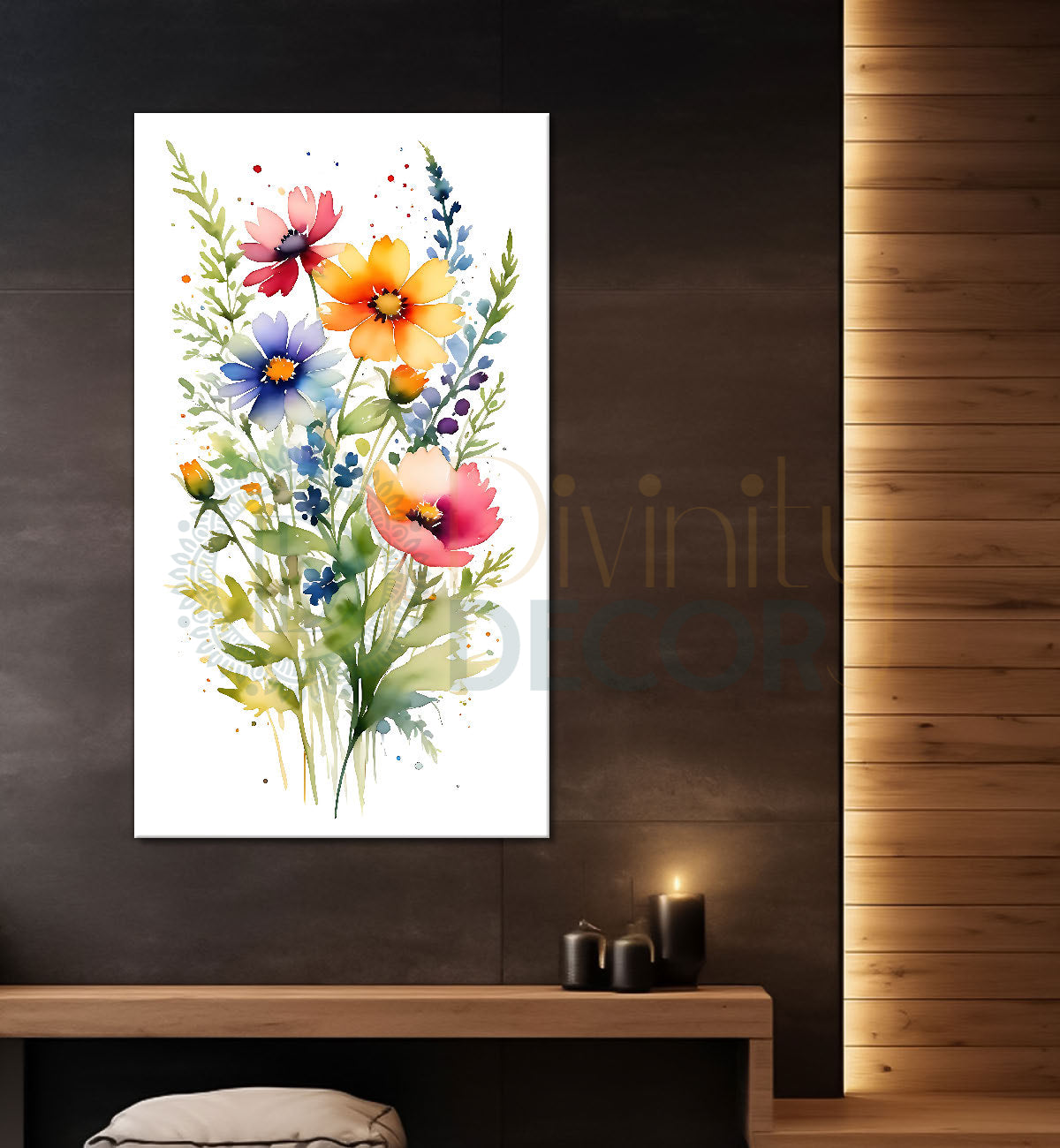 Colourful flowers in white textured background painting - Flower-V-674