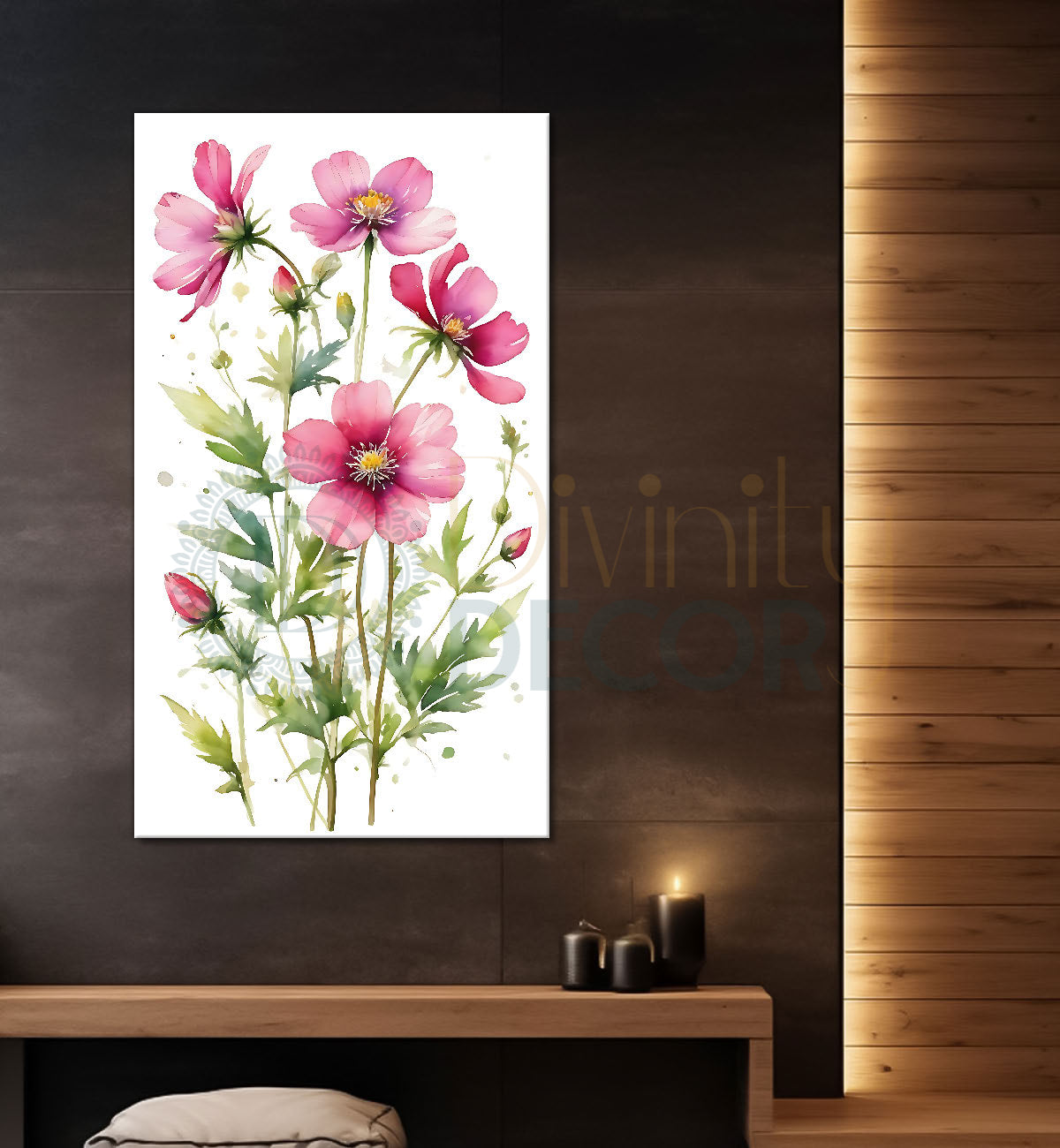 Pink flowers in white textured background painting- Flower-V-676