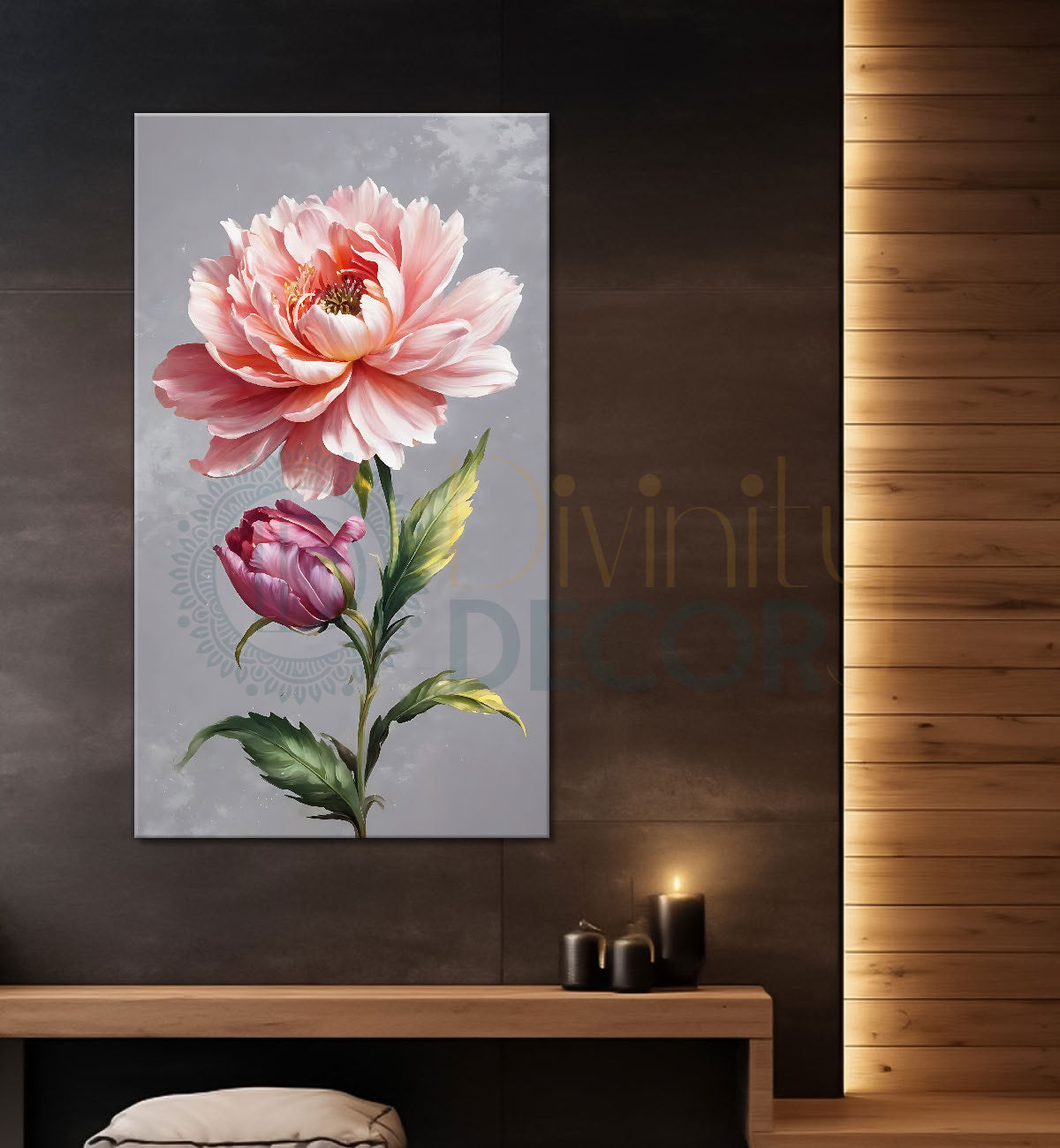 Pink flowers in grey textured background - Flower-V-677