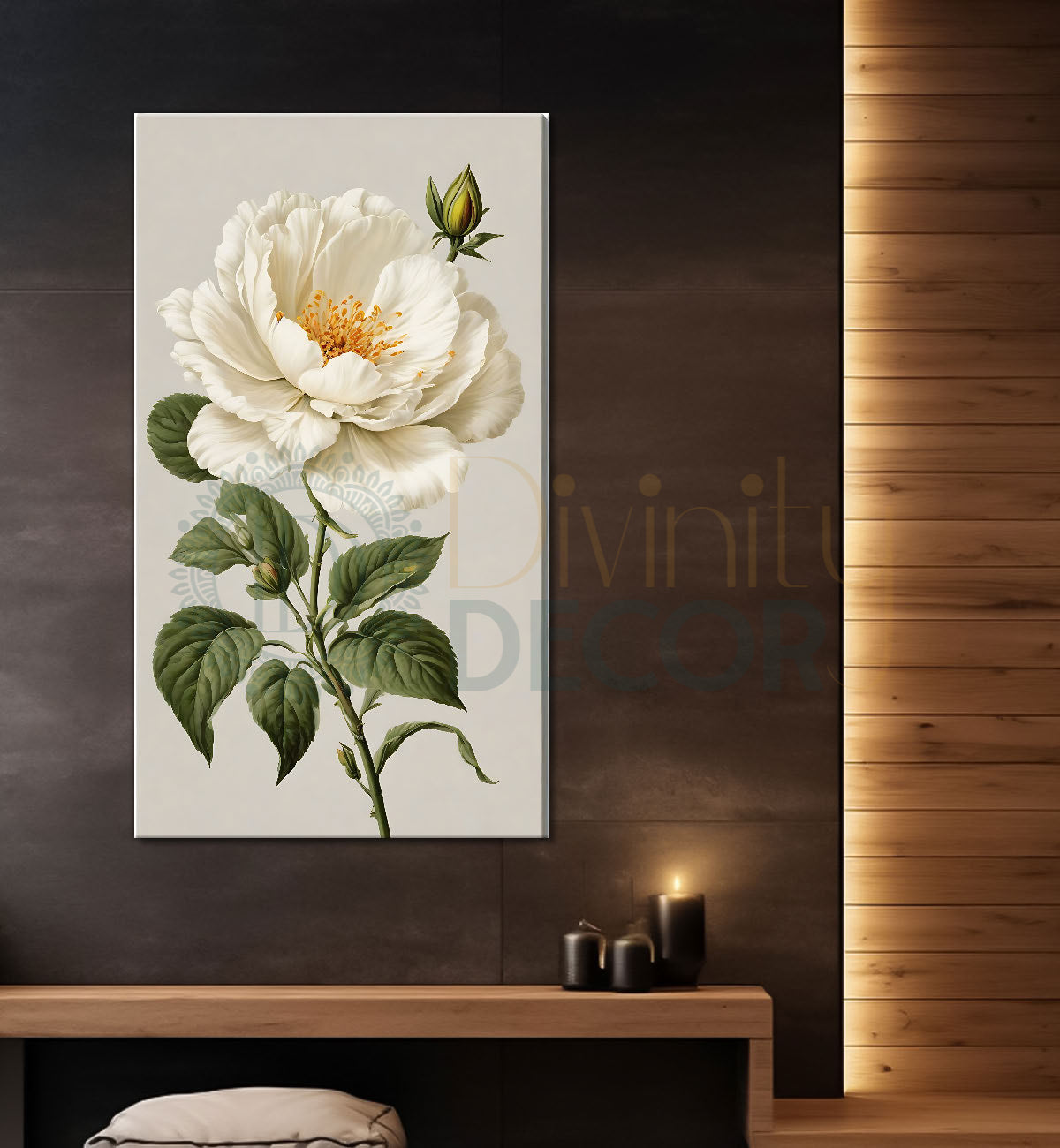 White flowers in grey textured painting - Flower-V-680