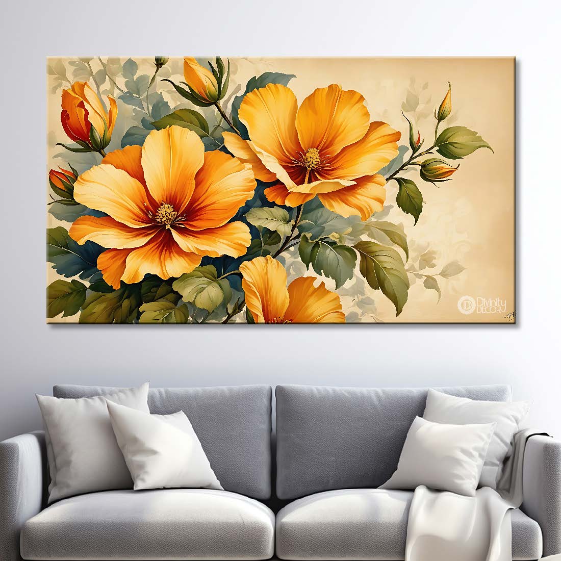 Yellow flowers in light background canvas painting- Flower-681