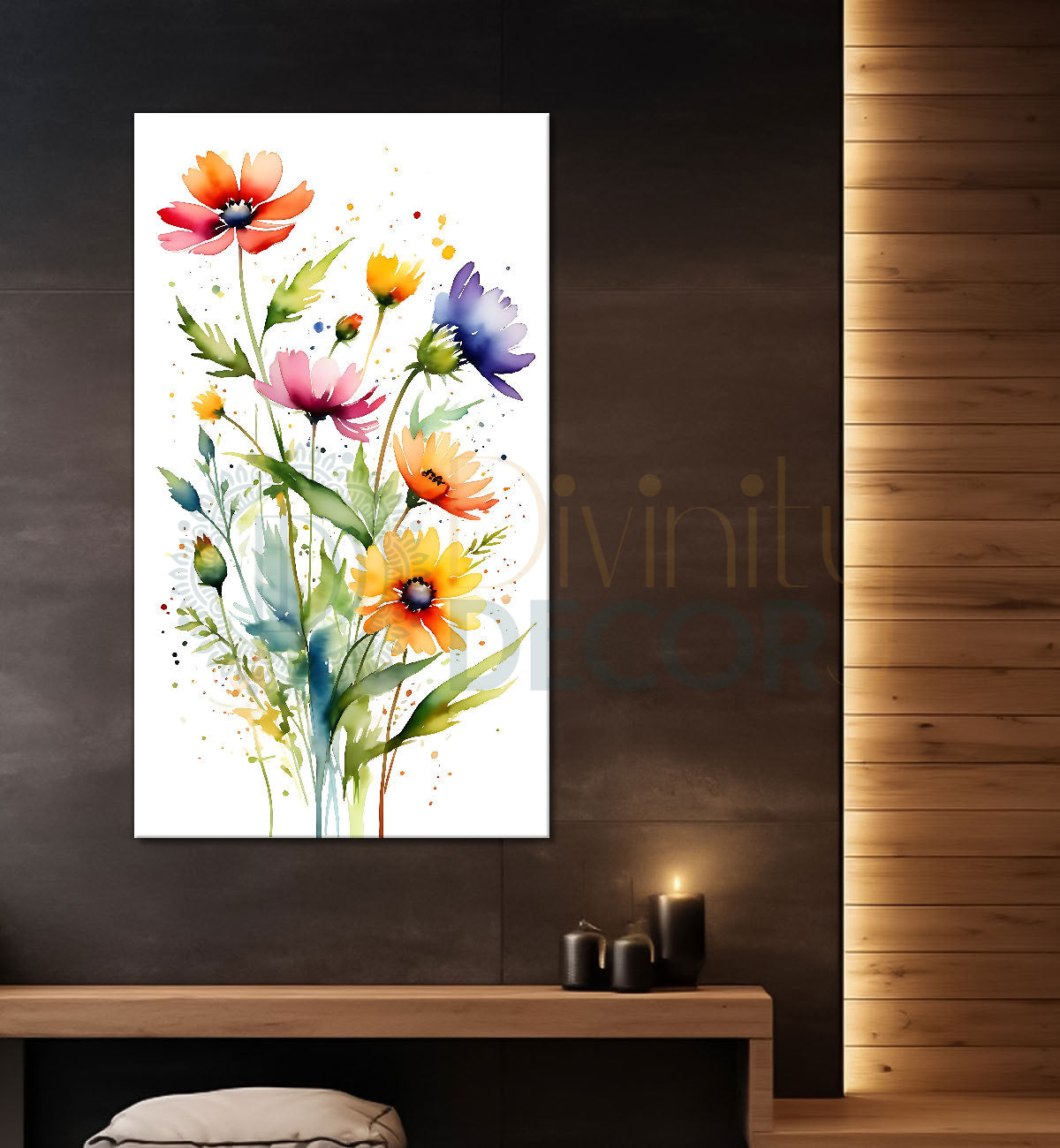Colourful flowers in white textured background painting - Flower-V-681