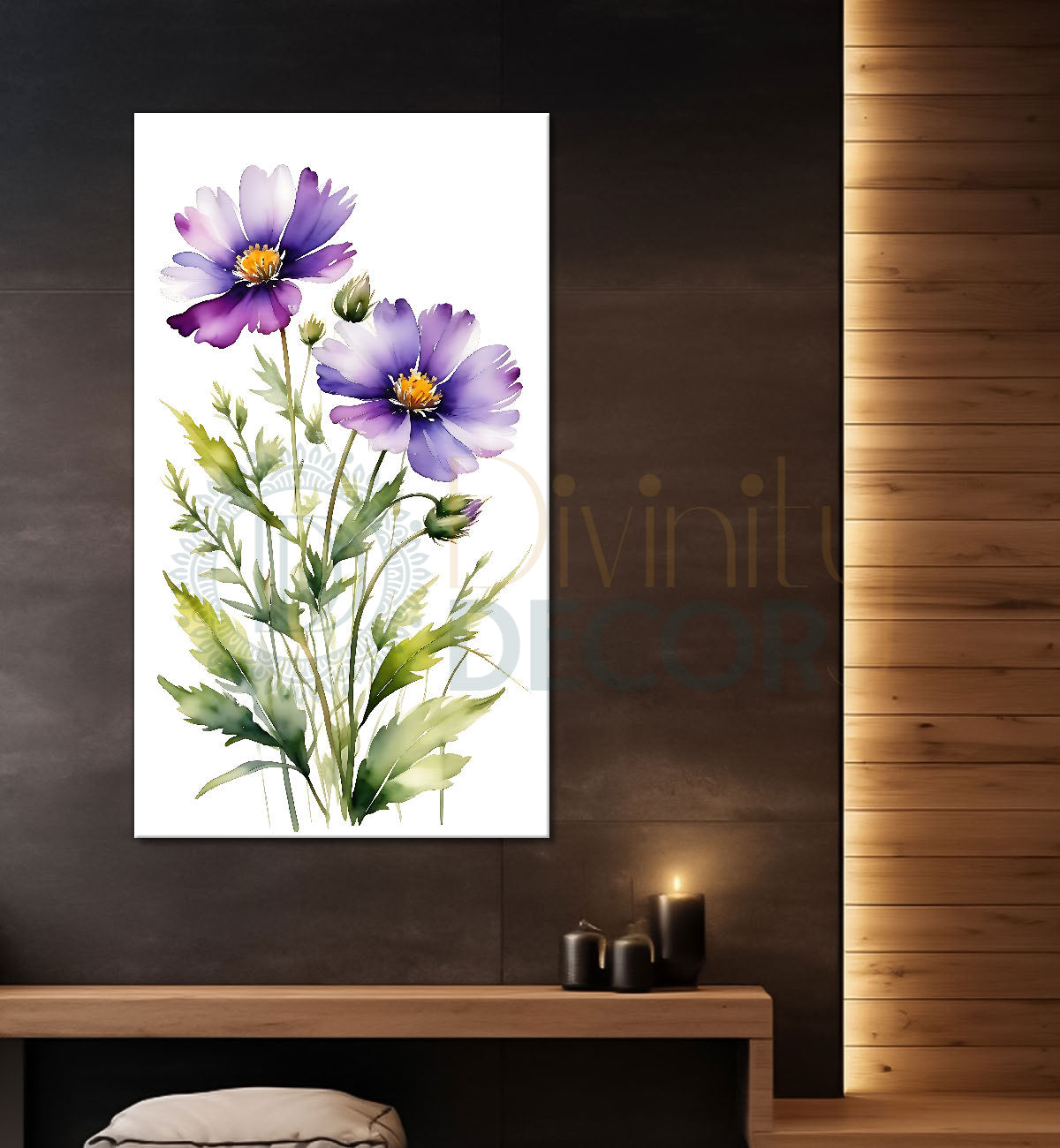 Purple flowers in white textured background painting - Flower-V-682
