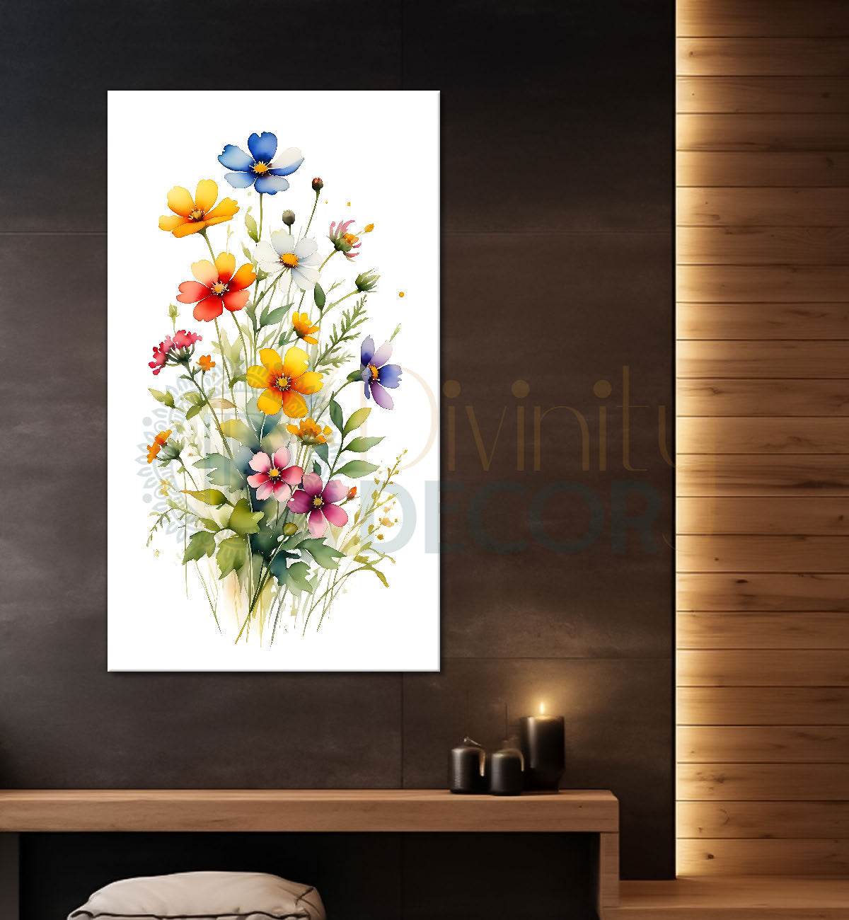 Colourful flowers in white textured background painting - Flower-V-683