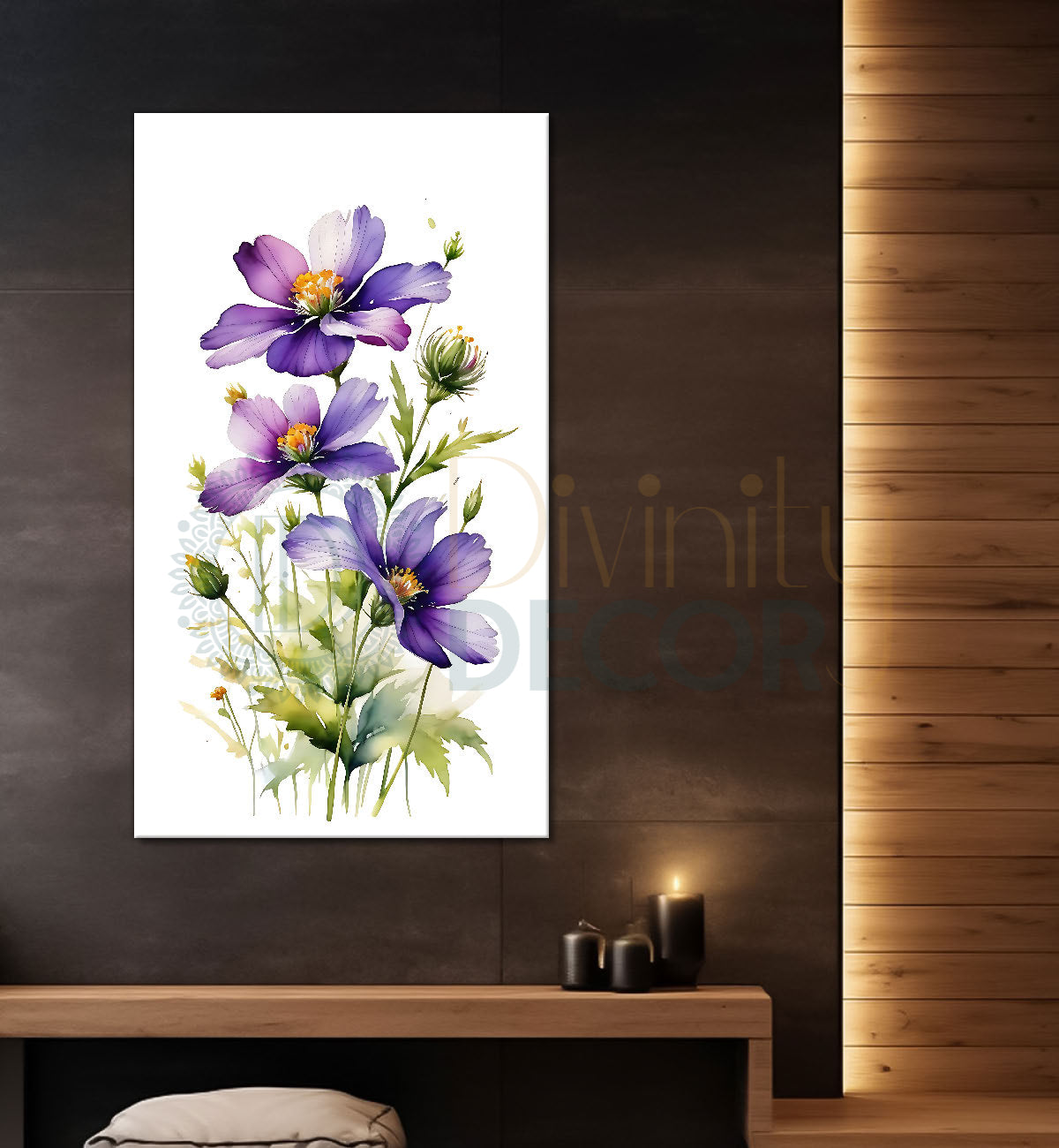 Purple flowers in white textured background painting - Flower-V-684