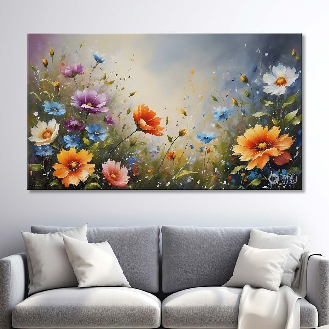 Yellow flowers in grey background canvas painting- Flower-685