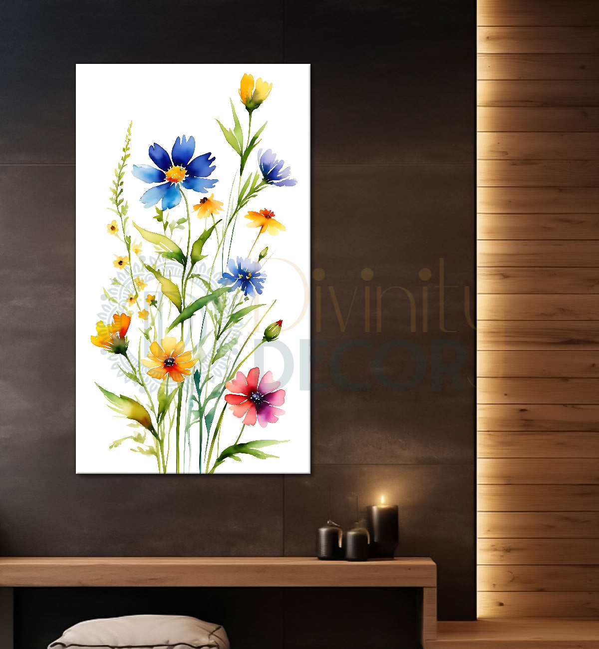 Colourful flowers in white textured background painting - Flower-V-685