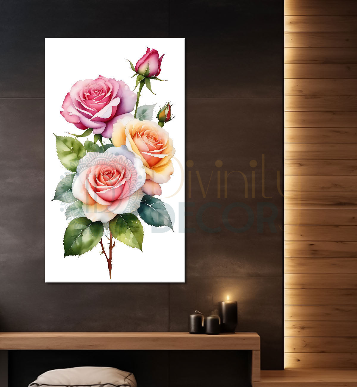 Pink flowers in white textured background painting - Flower-V-686