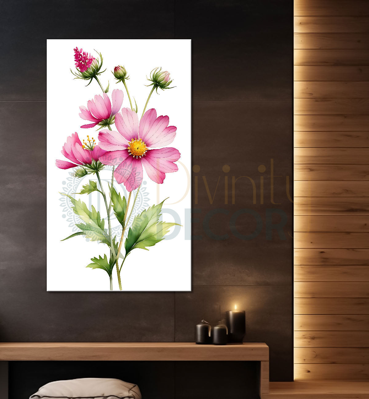 Pink flowers in white textured background painting - Flower-V-687