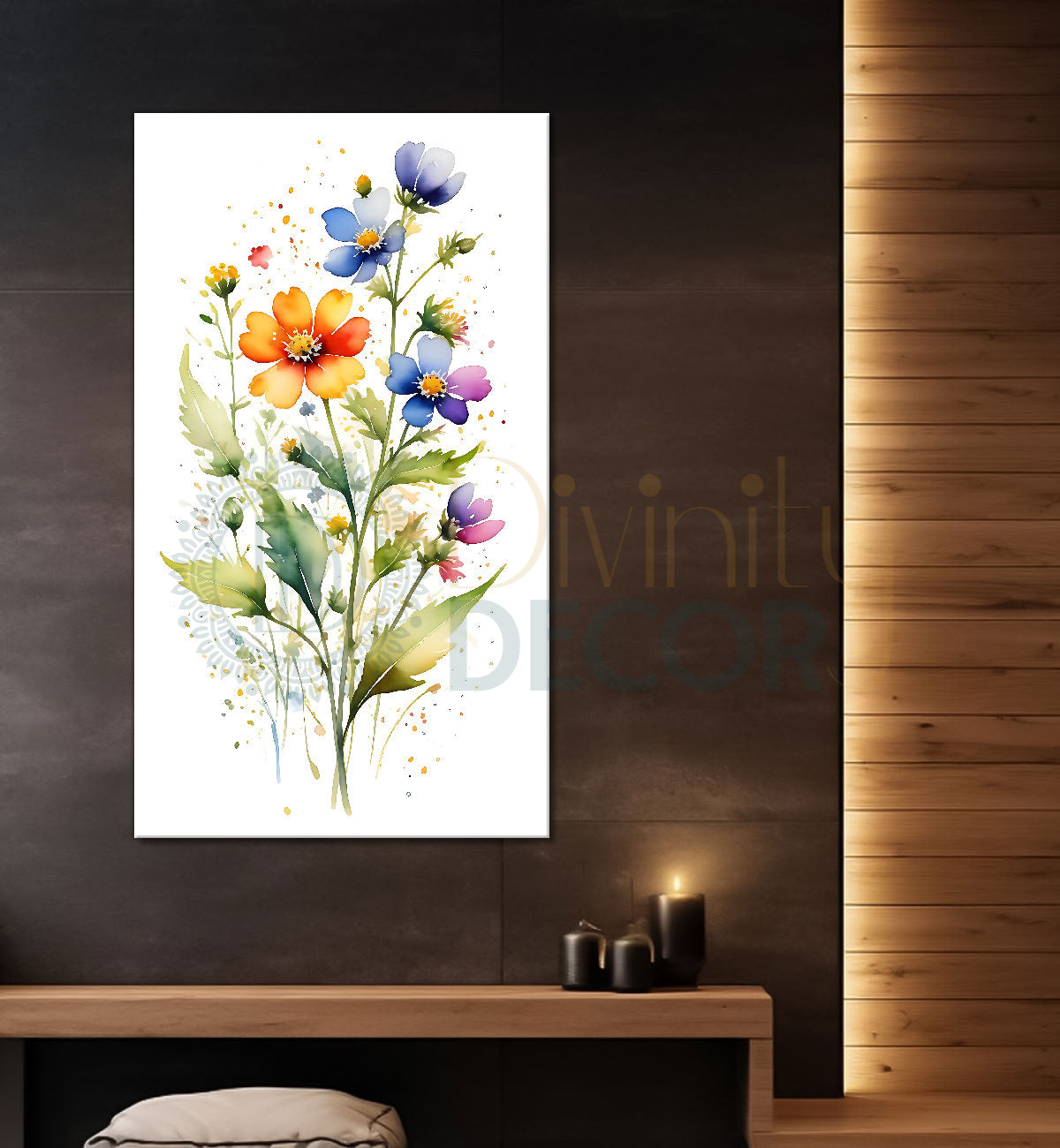 Colourful flowers in white textured background painting- Flower-V-688