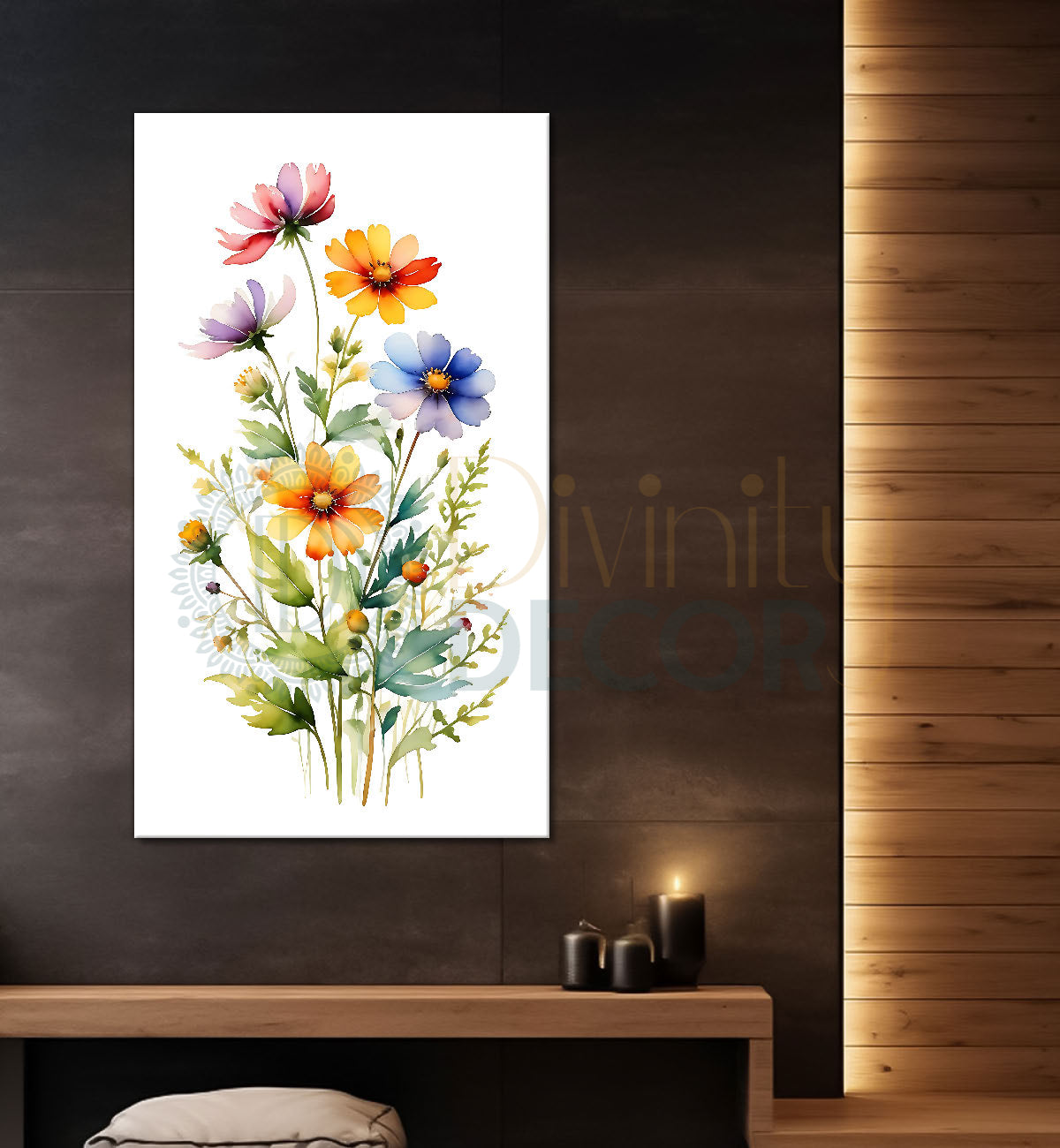 Colourful flowers in white textured background painting - Flower-V-689