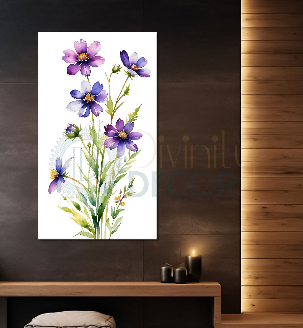 Purple flowers in white textured background painting - Flower-V-690